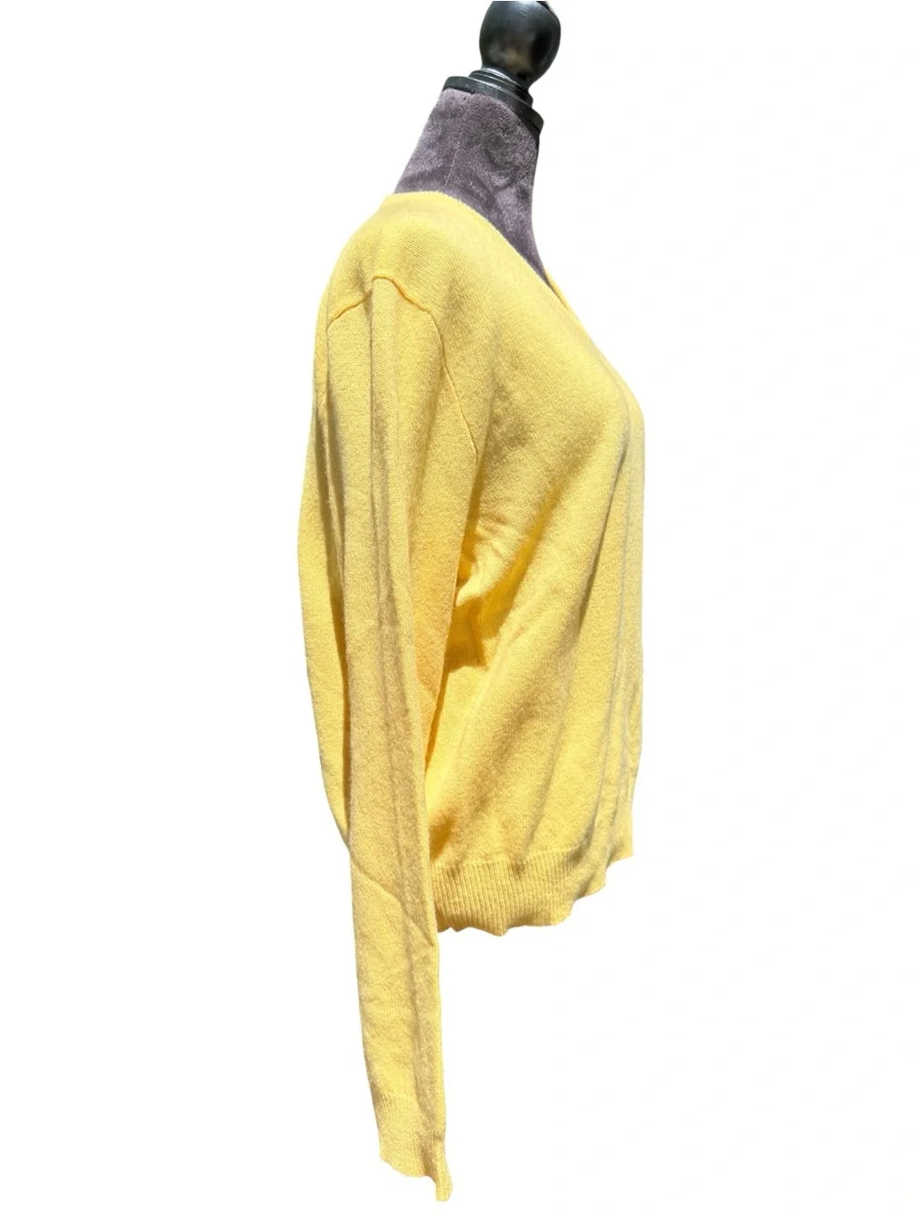 Polo Ralph Lauren 100% Lambswool V-Neck Sweater Old Money Vintage Yellow Knit L